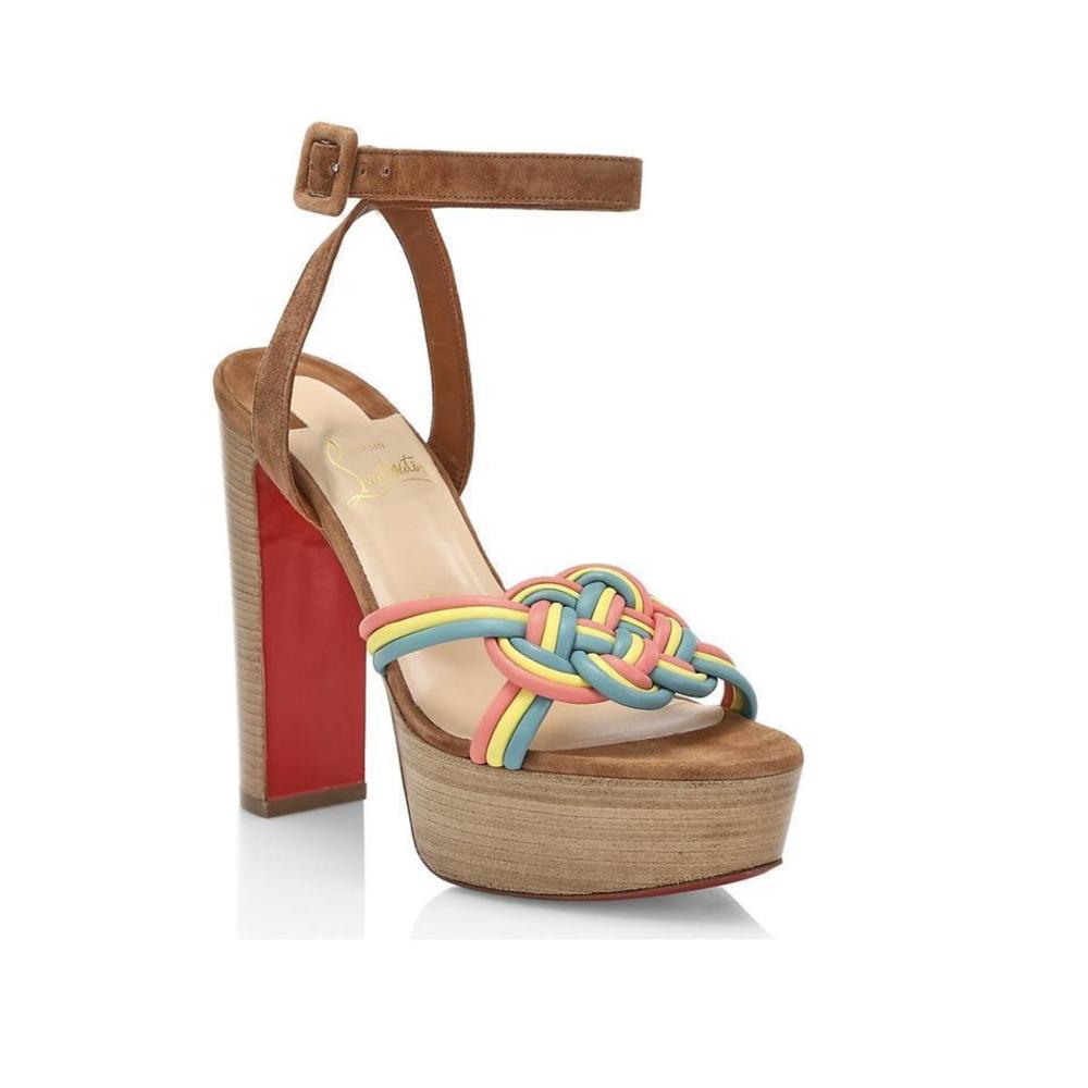 Ella 130mm Brown Rainbow Braided Ankle Strap Platform D557